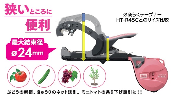 送料無料 マックス 園芸用 誘引結束機 楽らくテープナー スリムタイプ HT-R24C 園芸 誘引 結束 新製品 ピンク 農業用 