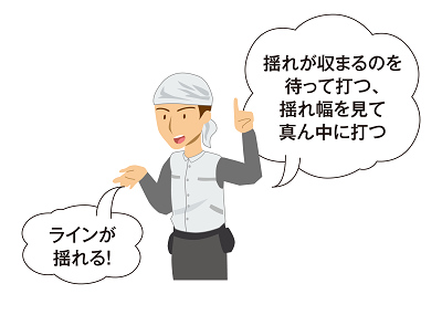ラインが揺れる!揺れが収まるのを待って打つ。揺れ幅を見て真ん中に打つ