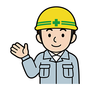 無料ダウンロードランキング3位のイラストです。ヘルメット着用作業員の「こちらです」のイラストです。