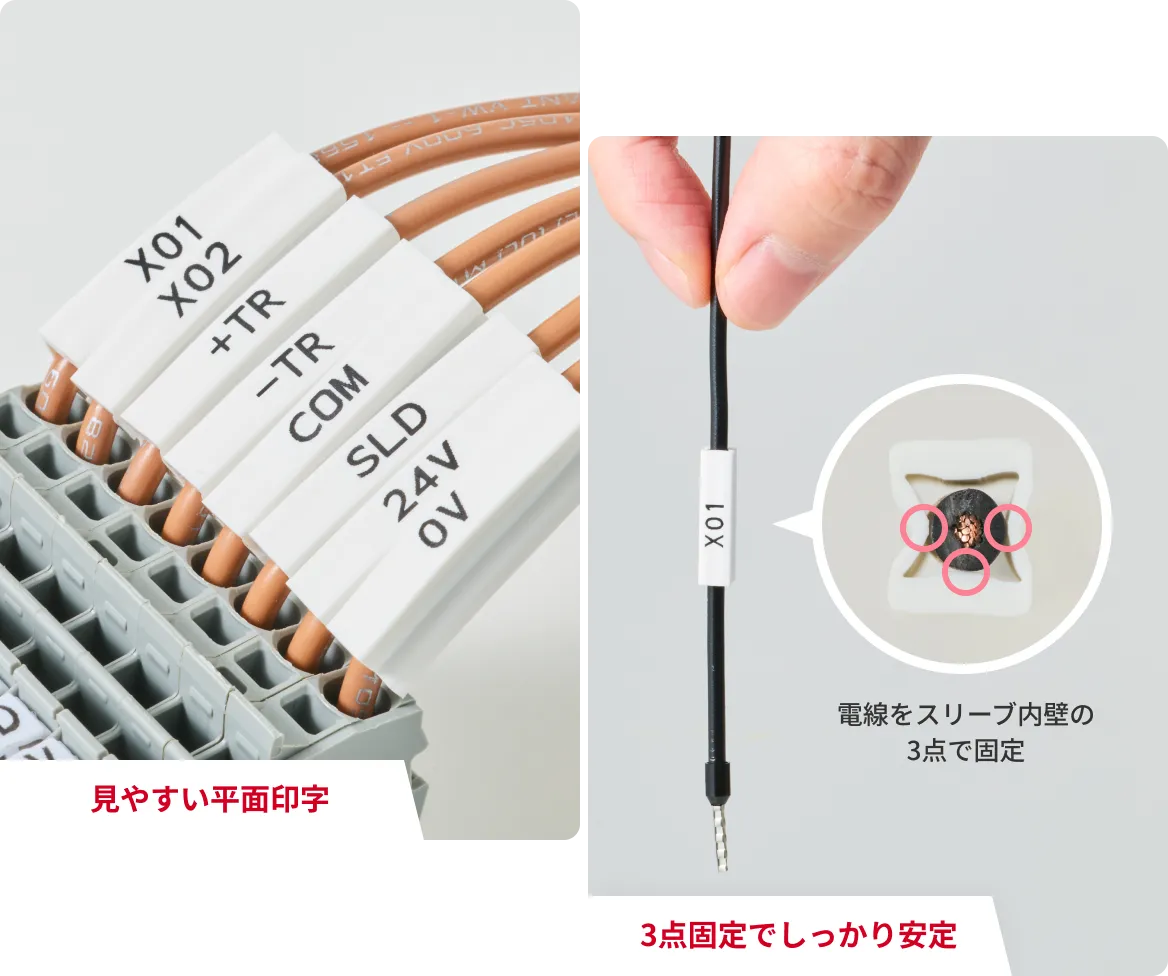 見やすい平面印字 3点固定でしっかり安定